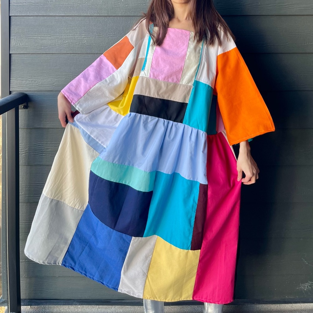 Handmade Quilted Patchwork Colorblock Dress SKU 01142